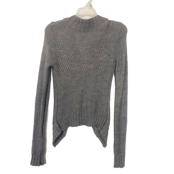 Y2K Cozy BKE Cardigan Sweater Grey Open Knit Wool Cable Knit Chain Detail Boho - Picture 9 of 9